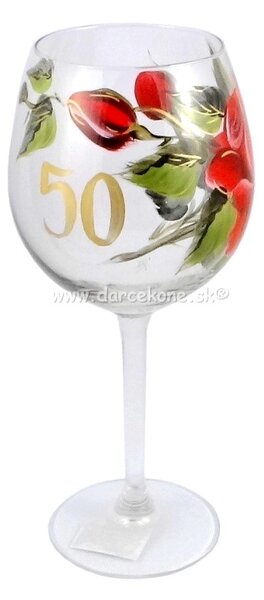 Výročný pohár na víno k 50 narodeninám červené ruže