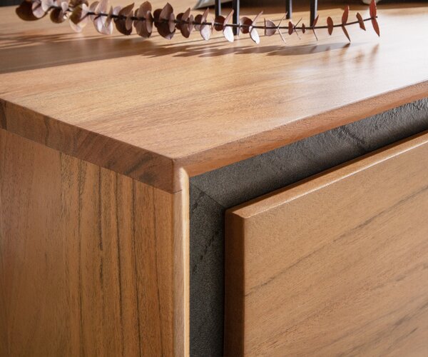 DELIFE Konferenčný stolík Stonegrace 115x60 cm akácia prírodná 2 zásuvky kamenná dyha