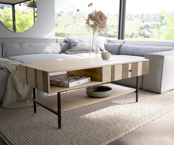 DELIFE Konferenčný stolík Nereos 130x60 cm mango white wash kov čierna
