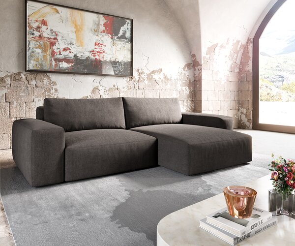 DELIFE Rohová pohovka Lanzo XL 270x180 cm mikrovlákno khaki-hnedá variabilné ležadlo