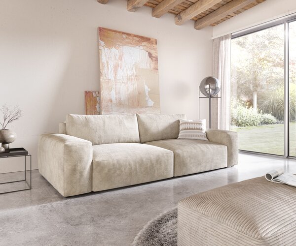 DELIFE Veľká pohovka Lanzo XL 270x130 cm manšester béžová s taburetom