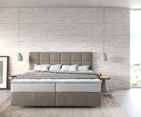 DELIFE Boxspring posteľ Dream-Fine 180x200 cm mikrovlákno béžová s vreckovou pružinovou matracou a visco topperom