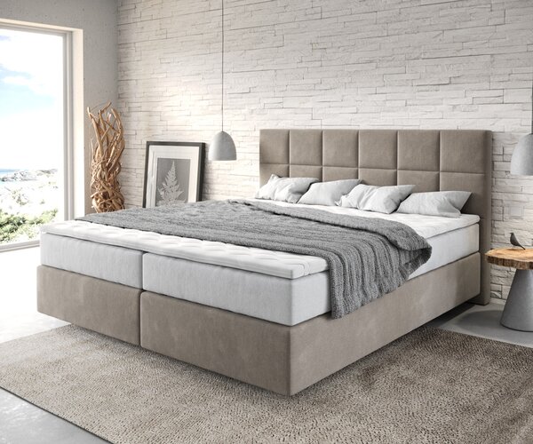 DELIFE Boxspring posteľ Dream-Fine 180x200 cm mikrovlákno béžová s vreckovou pružinovou matracou a visco topperom