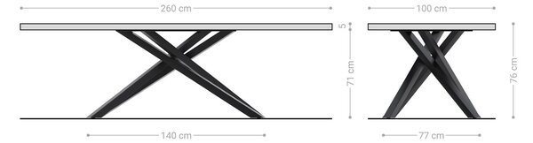 DELIFE Jedálenský stôl Edge 260x100 XL akácia prírodná krížová podstava obdĺžnik nerezová oceľ Live-Edge