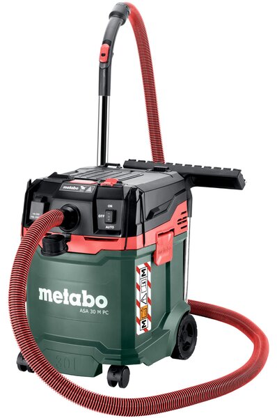 Metabo ASA 30 M PC, 1200 W, Bubnový vysávač, Suché a mokré, 30 L, 78 dB, Čierna, Zelená, Červená