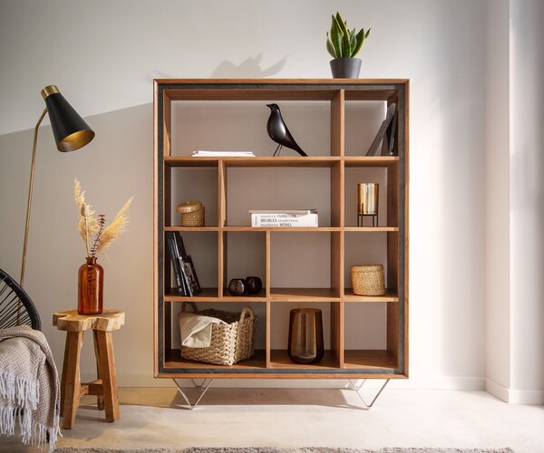 DELIFE Skriňa Stonegrace 115x150 akácia prírodná 12 priehradiek kamenná dyha podstava v tvare V