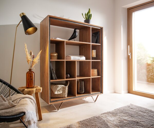DELIFE Skriňa Stonegrace 115x150 akácia prírodná 12 priehradiek kamenná dyha podstava v tvare V