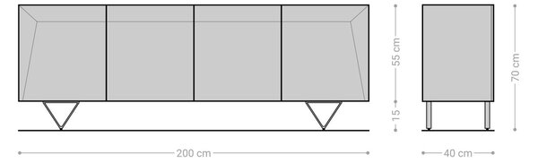 DELIFE Komoda Kayu 200x40x70 cm akácia prírodná 4 dvierka podstava v tvare V