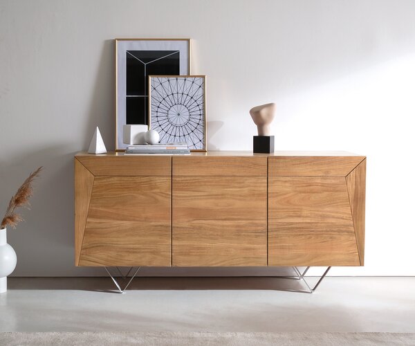 DELIFE Komoda Kayu 145x40x70 cm akácia prírodná 3 dvierka podstava v tvare V