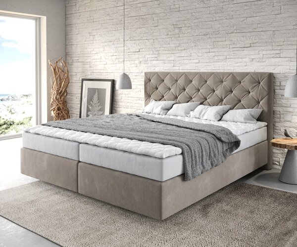 DELIFE Boxspring posteľ Dream-Great 180×200 cm mikrovlákno béžová s matracom a topperom