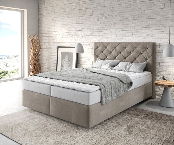 DELIFE Boxspring posteľ Dream-Great 140x200 cm mikrovlákno béžová s matracom a topperom