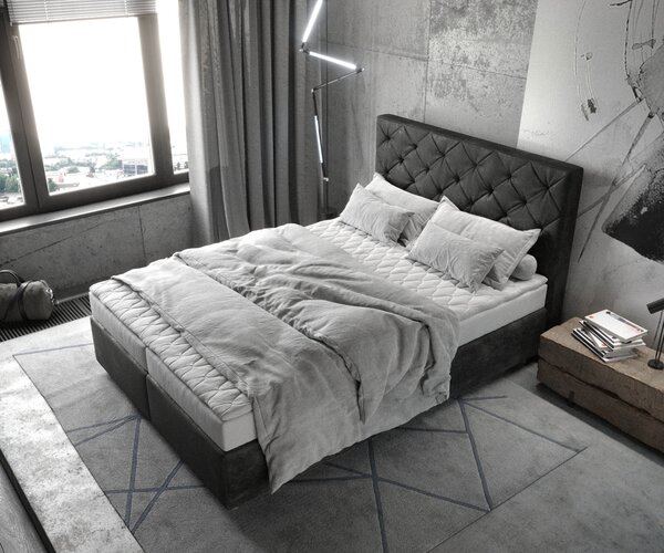 DELIFE Boxspring posteľ Dream-Great 140x200 cm mikrovlákno antracitová vintage s matracom a topperom