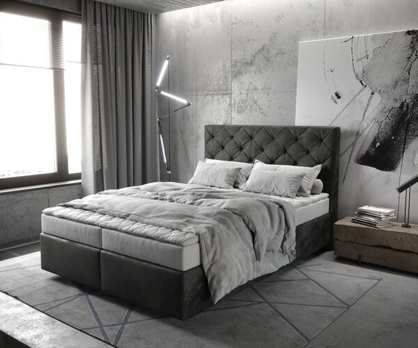 DELIFE Boxspring posteľ Dream-Great 140x200 cm mikrovlákno antracitová vintage s matracom a topperom