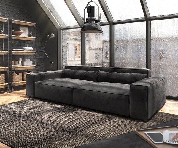 DELIFE Veľká pohovka Sirpio XL 270x130 cm mikrovlákno čierna s taburetom