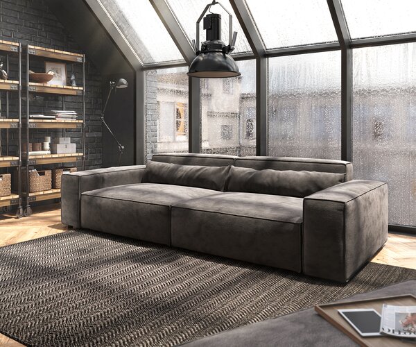 DELIFE Veľká pohovka Sirpio XL 270x130 cm mikrovlákno khaki-hnedá s taburetom