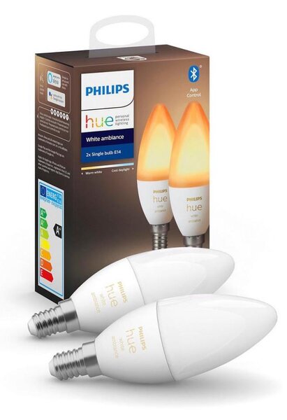 SADA 2x LED Stmievateľná žiarovka Philips Hue WHITE B39 E14/4W/230V 2200K-6500K