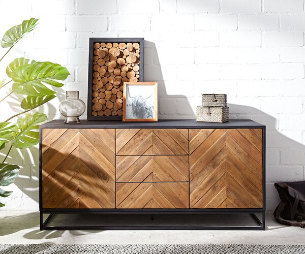 DELIFE Komoda Famke 145 cm mango teak 2 dvierka 3 zásuvky