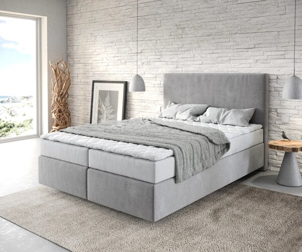 DELIFE Boxspring posteľ Dream-Well 140x200 cm mikrovlákno sivá s matracom a topperom