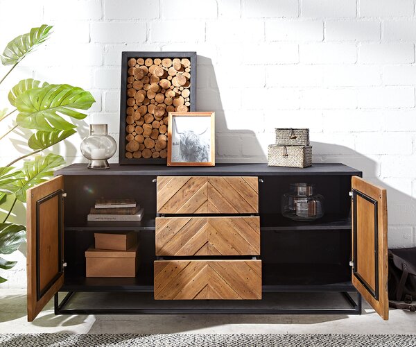 DELIFE Komoda Famke 145 cm mango teak 2 dvierka 3 zásuvky