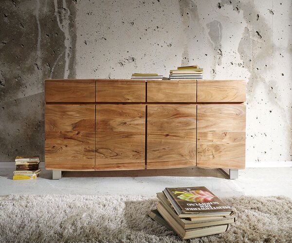 DELIFE Komoda Live-Edge 172 cm akácia prírodná 4 dvierka 4 zásuvky