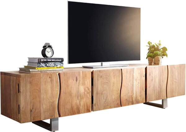 DELIFE TV stolík Live-Edge 220 cm akácia prírodná masívny 6 dvierka