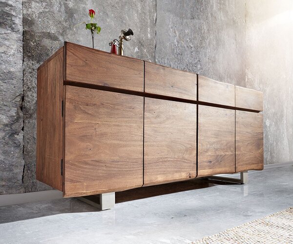 DELIFE Komoda Live-Edge 172 cm akácia hnedá 4 dvierka 4 zásuvky