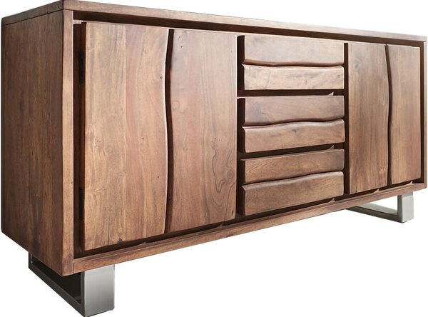 DELIFE Komoda Live-Edge 147 cm akácia hnedá 3 zásuvky 2 dvierka
