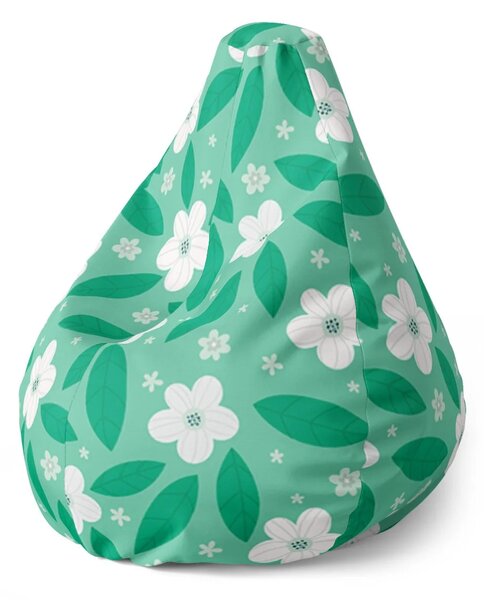 Sablio Sedací vak Pear Biele kvety s lístkami - 70 x 95 x 15 cm