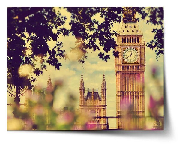 Sablio Plagát Londýn Big Ben Flowers - 60x40 cm