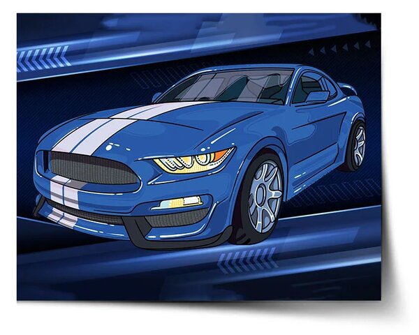 Sablio Plagát Mustang Modré pozadie s pruhmi - 60x40 cm