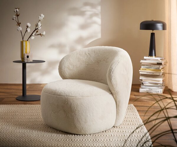 DELIFE Lounge kreslo Pulo 80x80 cm plyšový manšester krémovo biela