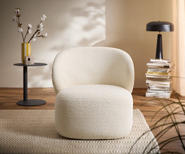 DELIFE Lounge kreslo Pulo 80x80 cm bouclé biela