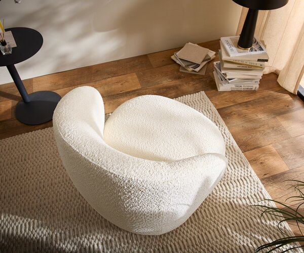 DELIFE Lounge kreslo Pulo 80x80 cm bouclé biela