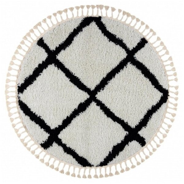 Kusový koberec Shaggy Cross biely kruh 120cm