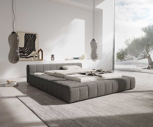 DELIFE Čalúnená posteľ Espazio 140x200 cm bouclé strieborno sivá s úložným priestorom