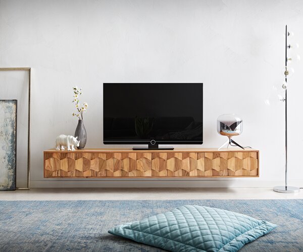 DELIFE TV stolík Fevo 200 cm akácia prírodná 4 dvierka závesný