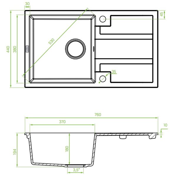 Laveo Barbados, 1-komorový granitový drez 760x440x194 mm, béžová, LAV-SBB_411T