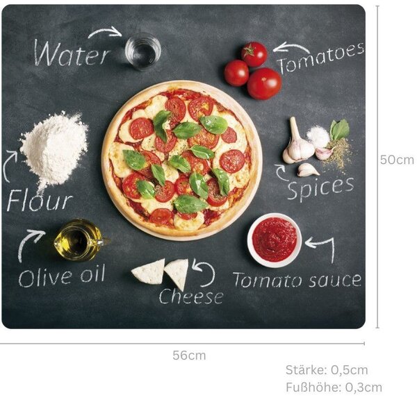Viacúčelová krájacia doska 56 x 50 cm, sklo, motív pizza KESPER 36598
