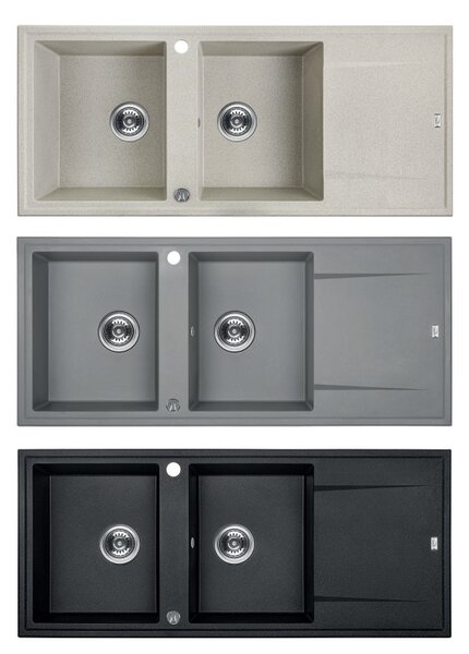 Laveo Megalo, 2-komorový granitový drez 1160x500x185 mm s dlhým odkvapávačom, béžová, LAV-SBE_421T