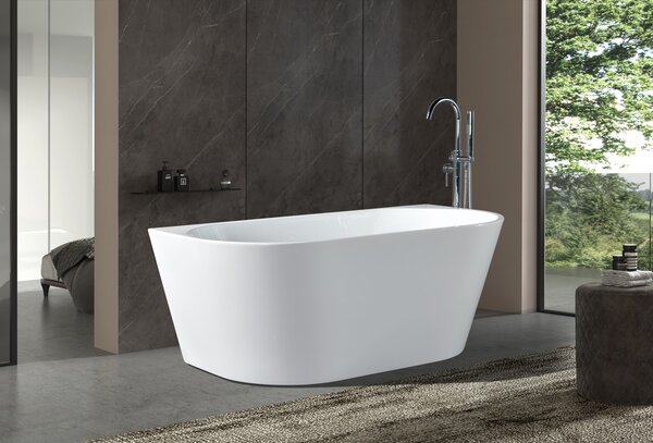 Erga Norah, voľne stojaca vaňa ku stene 150x75 cm + odtoková zátka, biela lesklá, ERG-NORAH-150075-WH-WH