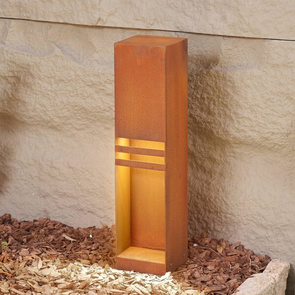 Lucande LED podlahové svietidlo Oxido, farba hrdza, výška 50 cm, IP44, Hnedá / hrdzavá, kov, Moderný, Vonkajčie stĺpové osvetlenie