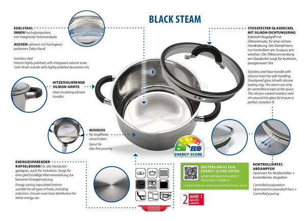 Black Steam Sada hrncov 4 ks, nerezové ELO BASIC 50904