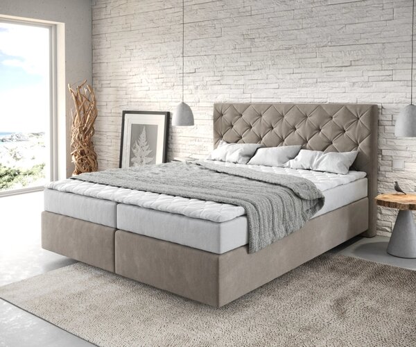 DELIFE Boxspring posteľ Dream-Great 160x200 cm mikrovlákno béžová s matracom a topperom
