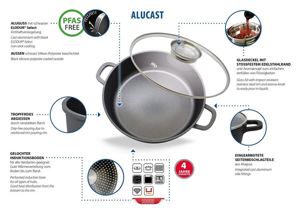 Alucast Pekáč so sklenenou pokrievkou a aroma úchytom Ø 24 cm ELO 19624
