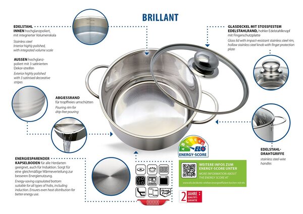 Brillant Hrniec Ø 16 cm, 1,3 l, nerezový ELO BASIC 22116