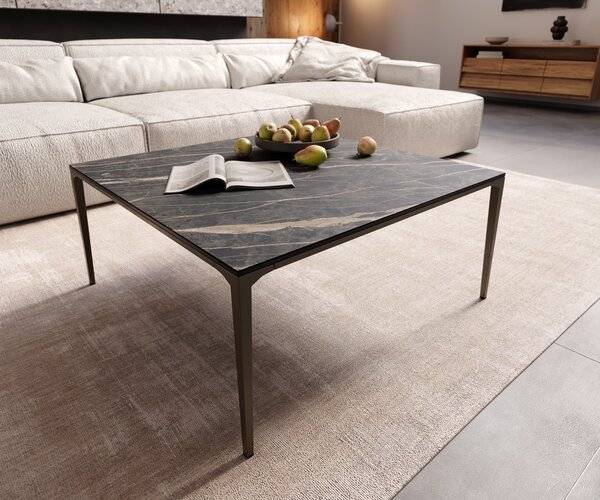 DELIFE Konferenčný stolík Levente 85x85 cm keramika Laminam® Noir Desir hnedá podstava kov titánová farba