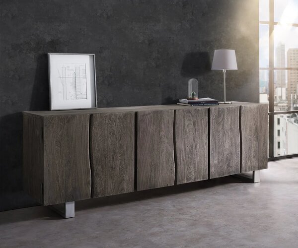 DELIFE Komoda Live-Edge 220 cm akácia platinová masívna 6 dvierka