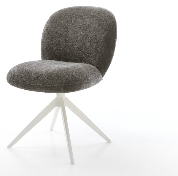 DELIFE Jedálenská stolička Nube-Flex bouclé mäkký tmavobéžová krížová podstava široká biela 360° otočný hojdacia funkcia vrecková pružina