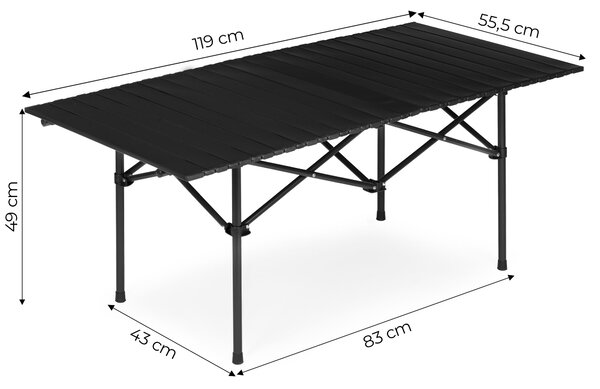 MultiGarden Skladací stôl 120x55 cm s taškou - čierny MultiGarden