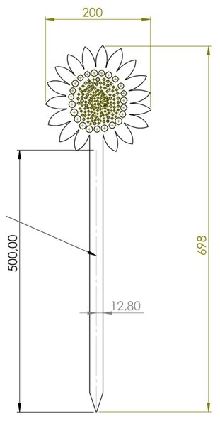 Záhradná dekorácia slnečnica 70 x 20 cm, corten CORGARDEN 1052
